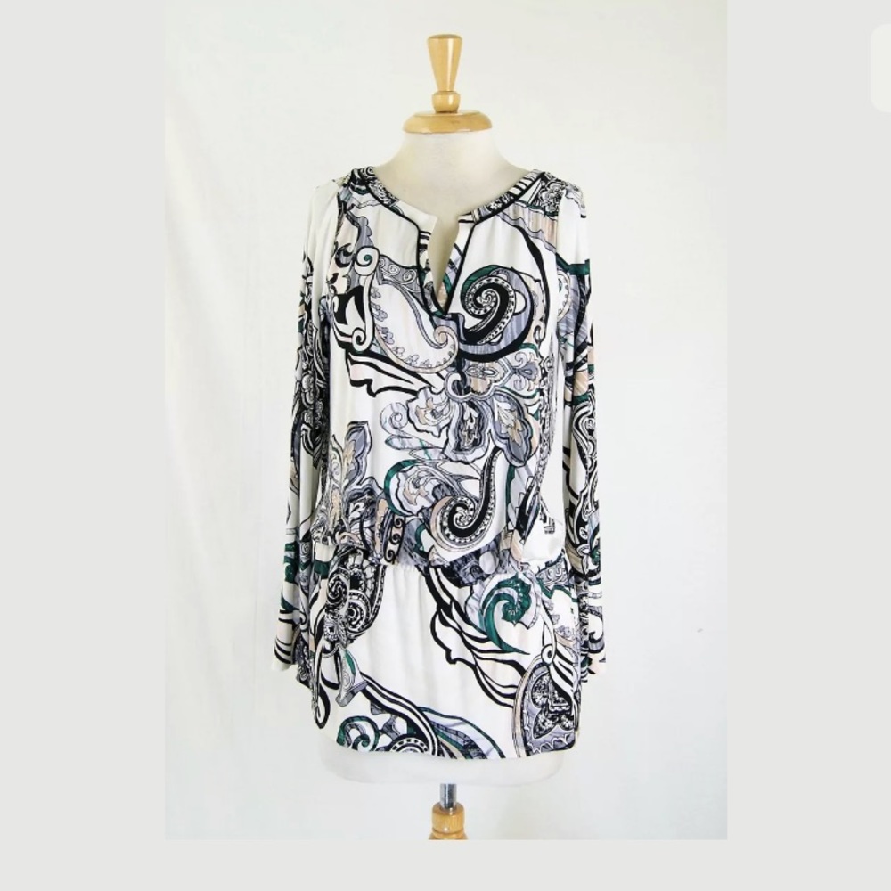 WHBM Paisley Print Drop Waist Jersey Tunic Dress